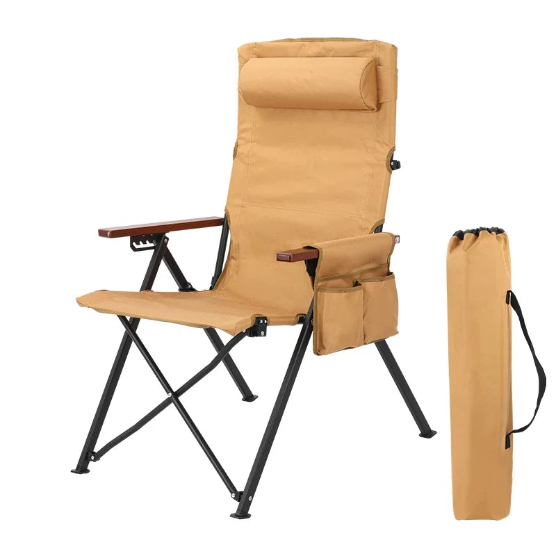 Adjustable 5-Position Folding Camping Chair with Pillow & Armrests for Outdoor Fishing & Patio Relaxation