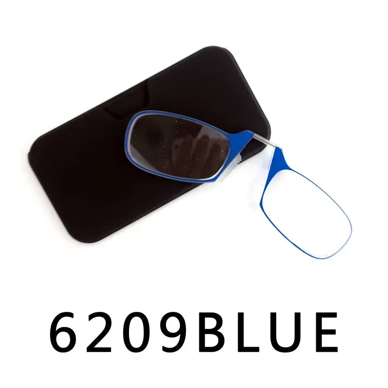 Men’s Nose Clip Reading Glasses – High-Quality Portable Transparent Eyewear for Seniors with Case