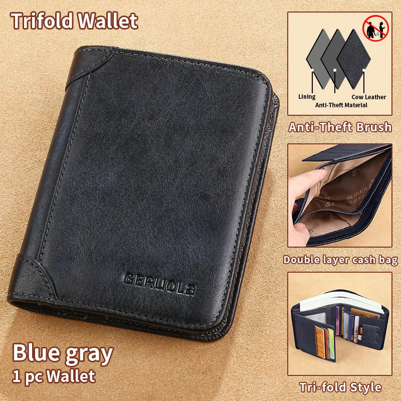 GERUOLA Slim RFID Genuine Leather Wallet for Men – Multifunctional Credit Card & ID Holder, Dark Brown Minimalist Bifold Wallet