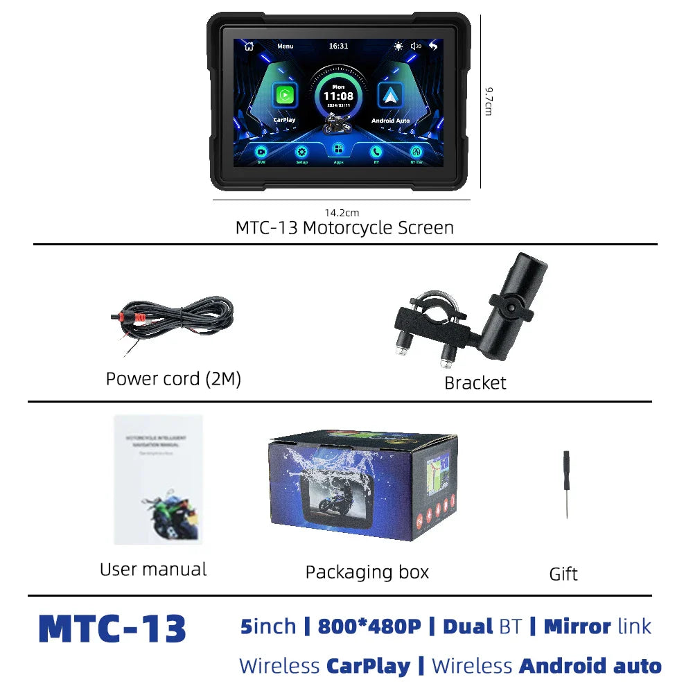 EKIY MTC-10 5” Wireless CarPlay Motorcycle Navigation Display – Portable Android Auto Monitor
