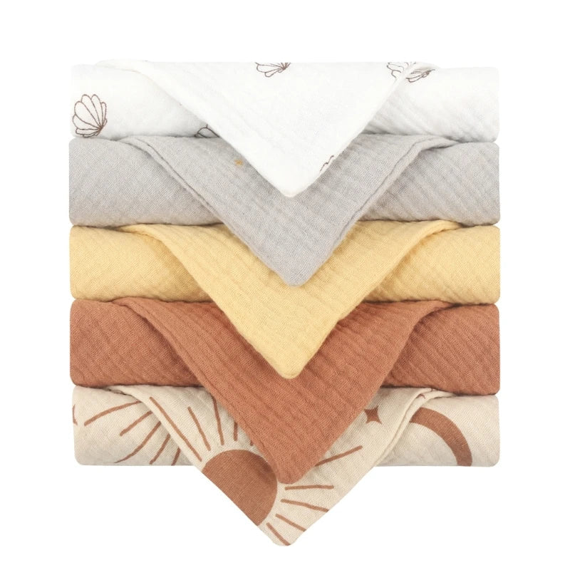 5PCS Baby Cotton Gauze Towels - Soft Absorbent Face Cloths for Bathing, Feeding & Daily Care