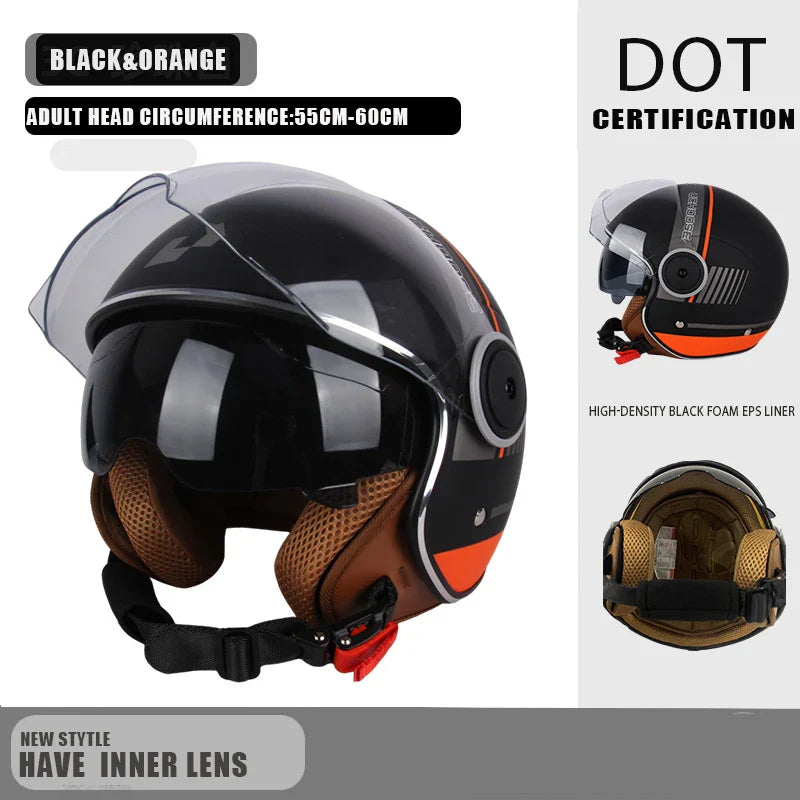DOT Certified Vintage Open Face Motorcycle Helmet – Retro 3/4 Cruise Casco Casque Moto for Men & Women
