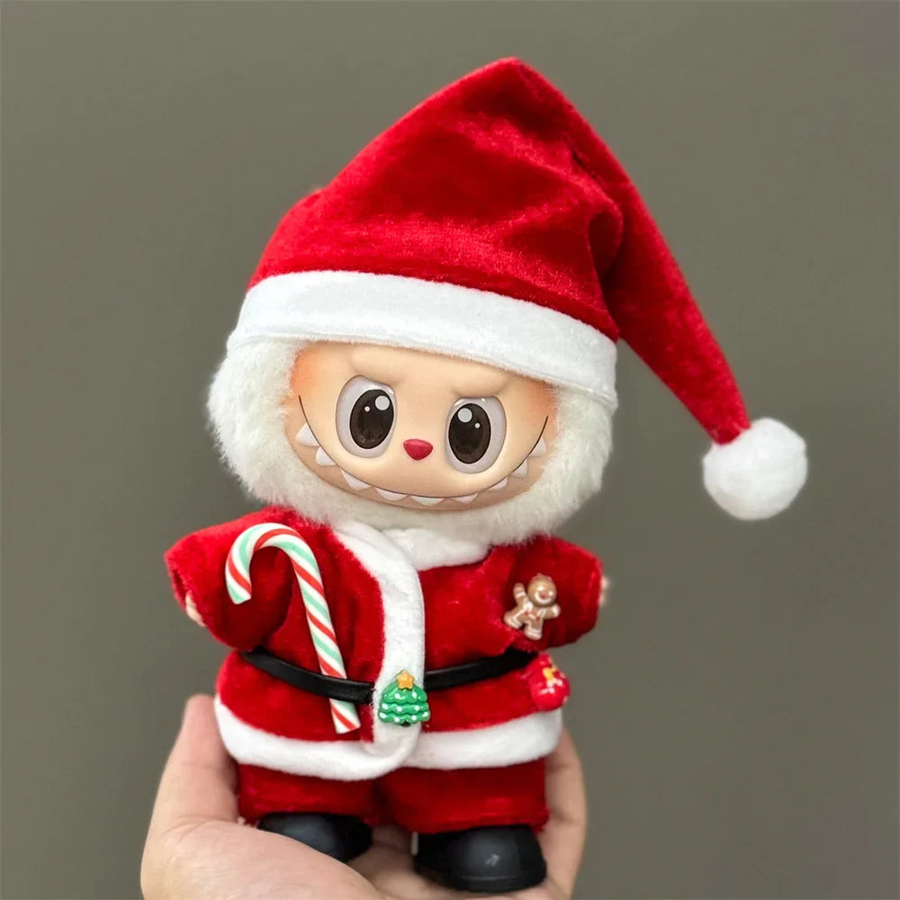 15–17cm Labubu Doll Clothes – Christmas Hat, Scarf & Elk Snowman Plush Outfit Set, New Year Gift