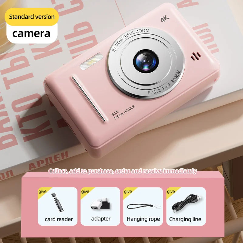 4K Retro CCD Portable Digital Camera – Entry-Level Dual Camera with Flash, 50MP, Auto Focus & Anti-Shake