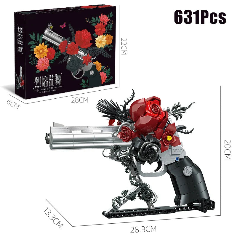 Technical Mechanical Rose Revolver Building Blocks – Military Gun MOC Toy for Kids