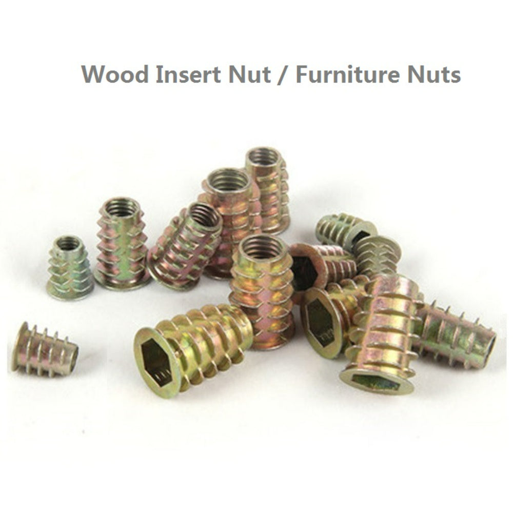 10-50Pcs M4 M5 M6 M8 Zinc Alloy Wood Insert Nuts Flanged Hex Drive Furniture Nuts, Length 8-25mm