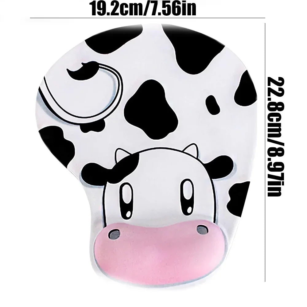 Cow Ergonomic Mouse Pad with Wrist Support - Non-Slip Rubber Base for Computer Use