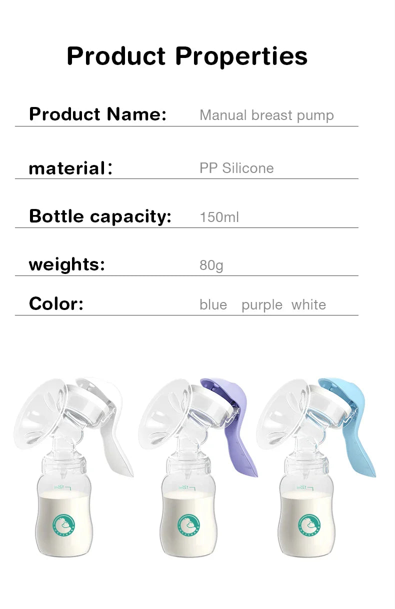 Manual Breast Pump — Baby Nipple Milk Suction Bottle for Feeding & Postpartum Care