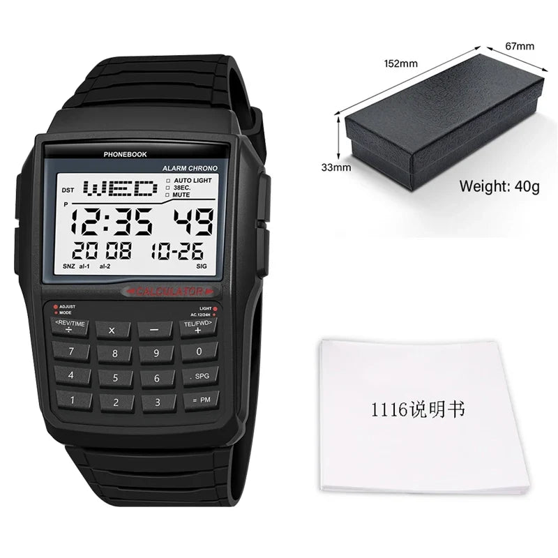 Men’s Calculator Watch - Multifunctional LED Digital Sports Watch with Computer-Style Design
