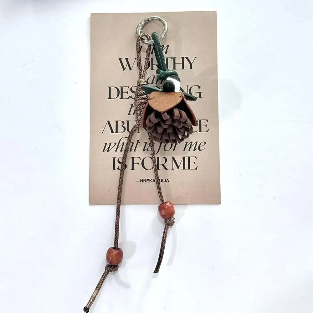 Handmade Pinecone Flower Ball Bag Charm – Cute Tassel Rope Keychain Pendant for Purses & Handbags