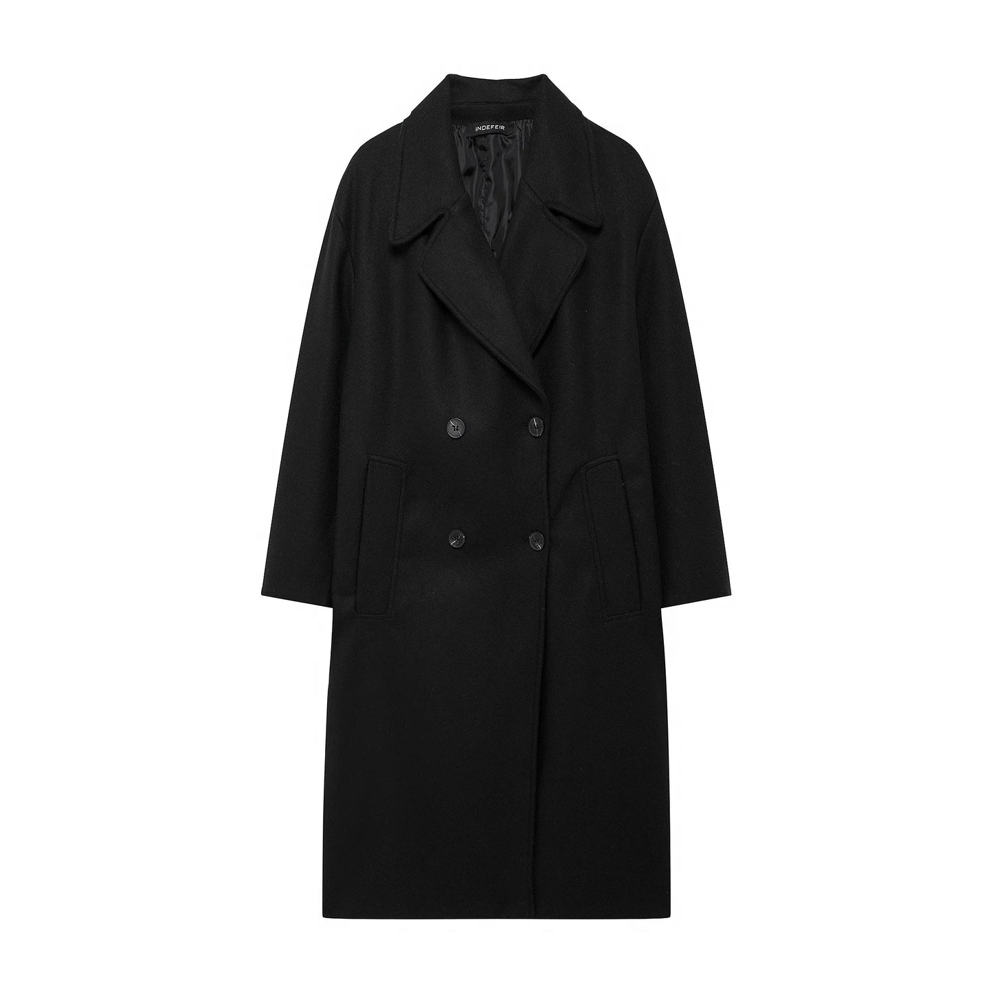 TRAFZA 2024 Women’s Autumn Loose Coat – Lapel Double-Breasted Long Sleeve Trench Jacket, Winter Warm Vintage Outerwear
