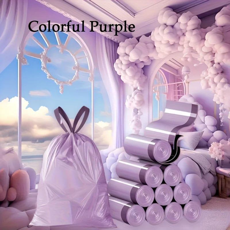 Purple Drawstring Trash Bags 100-Pack – Thick Leak-Proof Disposable Garbage Bags for Kitchen Bathroom Home Use Bin Liners