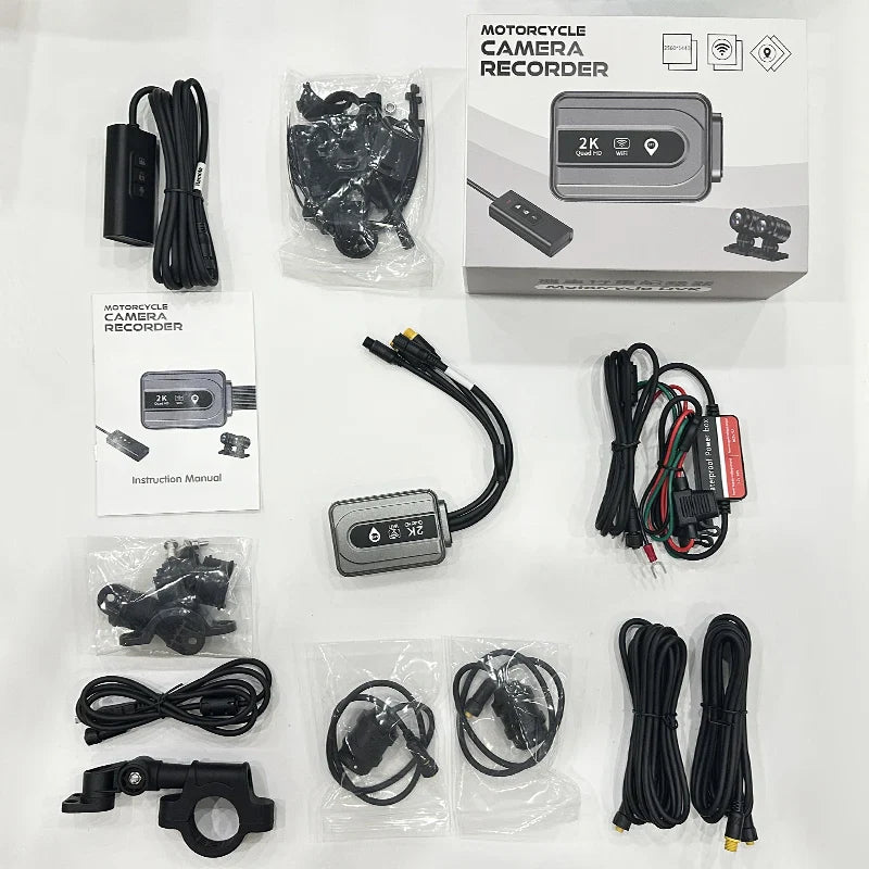 Motorcycle 2K Front & Rear DVR Dash Cam – WiFi GPS, Waterproof Full-Body Video Recorder Black Box
