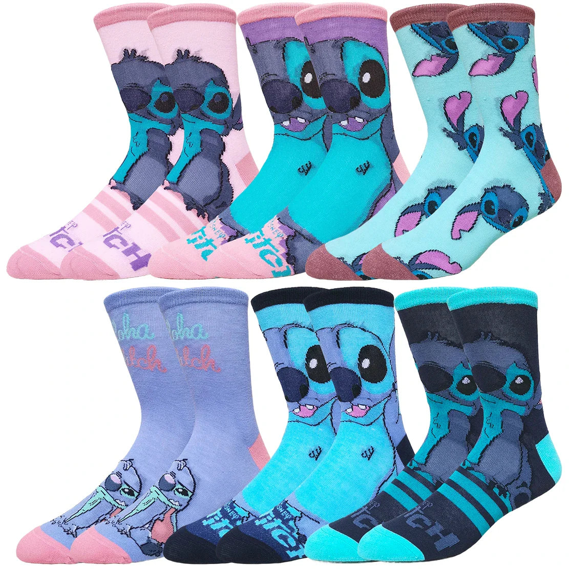 5/6 Pairs Miniso Disney Lilo & Stitch Socks – Hip Hop Street Style Anime Crew Socks for Men and Women, Novelty Cute Casual Socks