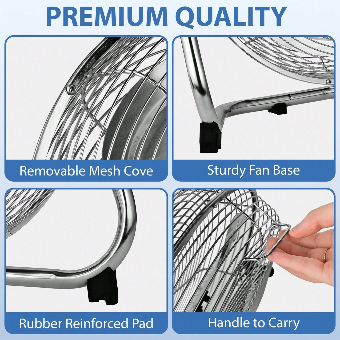 Pnochoo 14-Inch Industrial Fan - 3-Speed Aluminum Floor & Tabletop Air Circulator