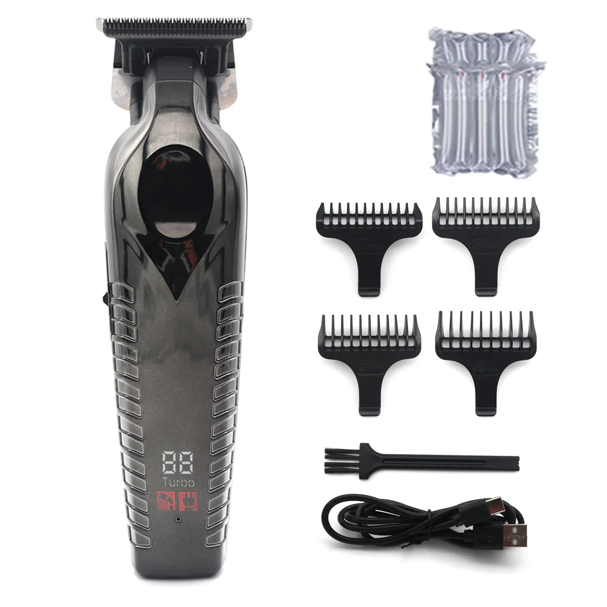 Men's Hair Trimmer – Zero Gapped DLC T-Blade, LED Display, Low Noise, Cordless Professional Hair Clipper for Finishing
