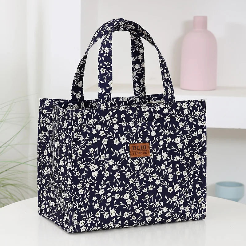 New Nylon Printing Handbag – Thickened Large Capacity Work and Portable Zipper Lunch Box Storage Bento Bag