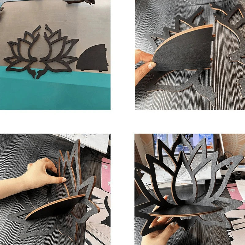 Wooden Lotus Wall Shelf - Hollow Decorative Aromatherapy Organizer for Essential Oils, Candles & Home Decor