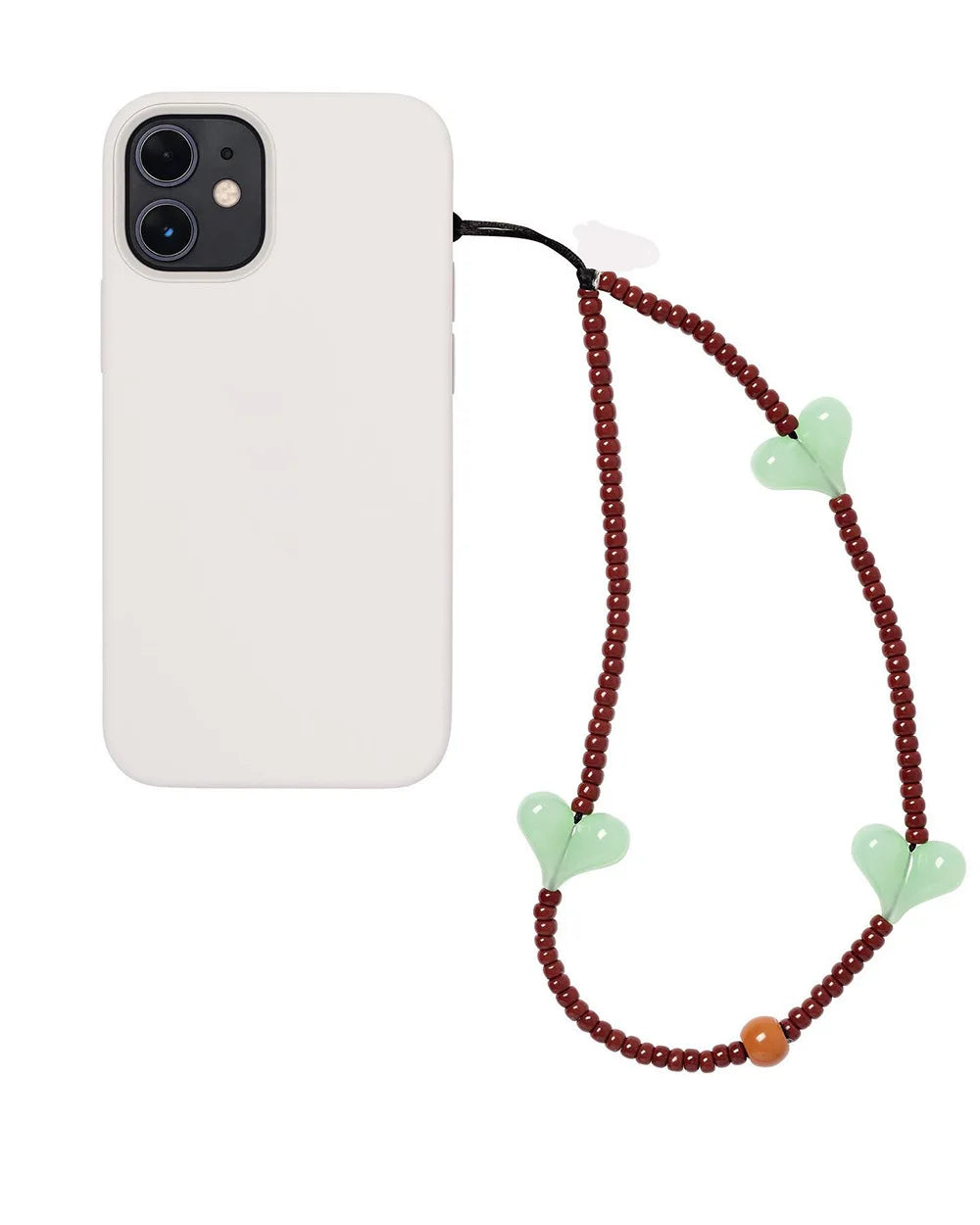 KPOP Black Matte Bead Phone Charm with Pink Heart – Style Phone Strap Lanyard Jewelry Accessory