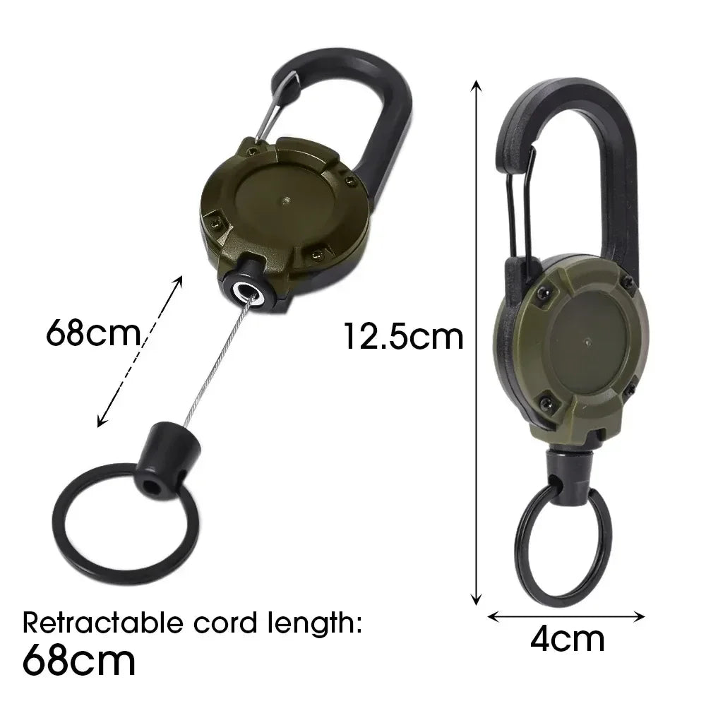 Retractable Heavy-Duty Carabiner Keychain — Steel Wire Rope Pull Reel, Spring Buckle, Outdoor Sports & Utility Tool