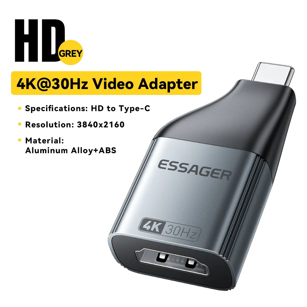 Essager USB-C to HDMI/DP/VGA Adapter – 4K@120Hz 8K@60Hz Video Converter for MacBook & TV Box