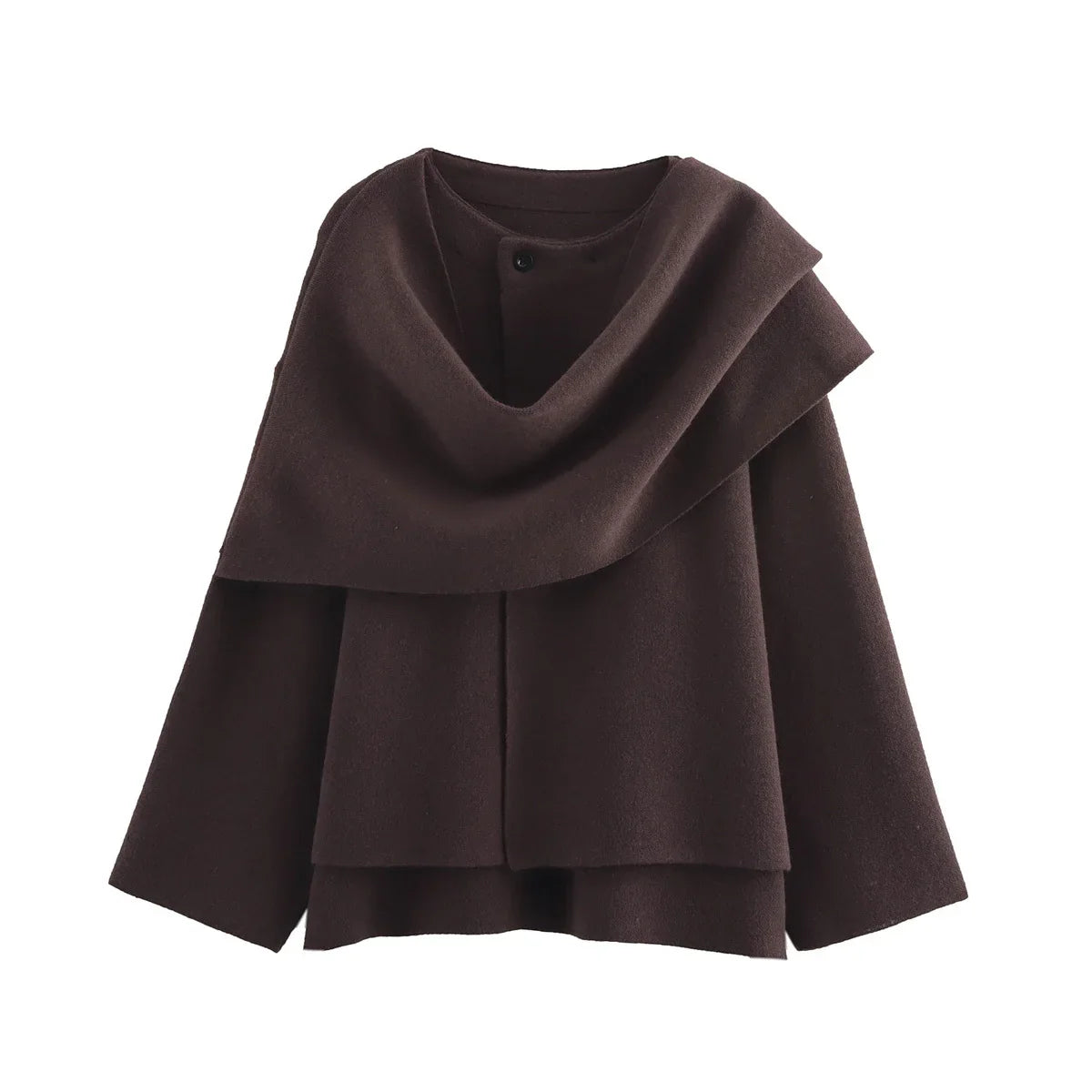 TRAF 2023 Winter Women's Scarf Coat – Long Sleeve, Knitted Asymmetric Jacket, Streetwear Casual Outerwear
