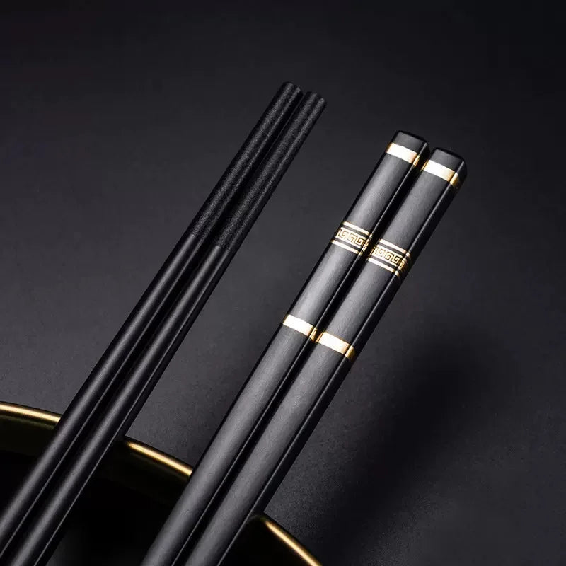 5 Pairs Reusable Alloy Chopsticks - Chinese Japanese Korean Sushi Sticks - Durable Kitchen Tableware Accessories