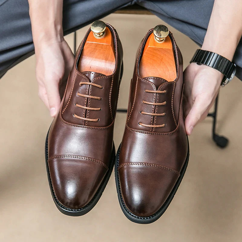 Men’s Luxury Leather Dress Shoes — Comfortable Pointed Business & Wedding Shoes Black