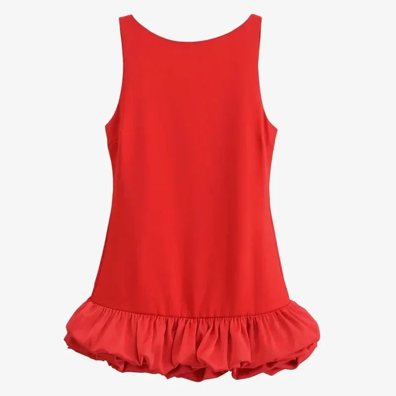 Women’s Ruffle Backless Mini Dress - HXAO Sleeveless Bodycon Summer Party Dress in White Black Red