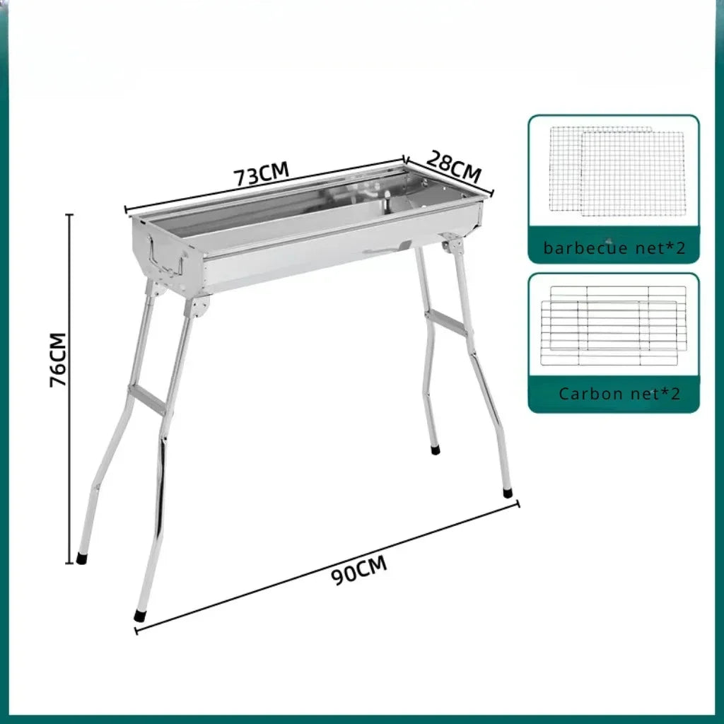 Portable Stainless Steel Charcoal Grill - Large Folding BBQ Cooker with Handle for Outdoor Camping & Barbecue