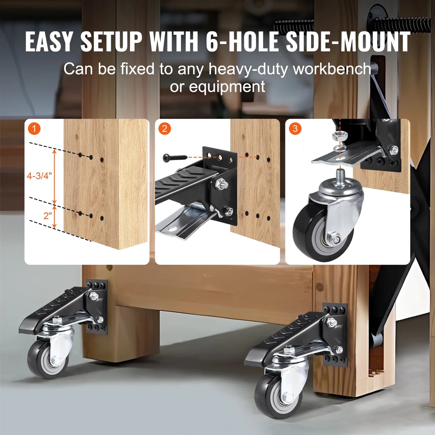 SucceBuy 4PCS Retractable Caster Wheels - 165lbs Heavy Duty 360° Swivel Workbench & Equipment Wheels