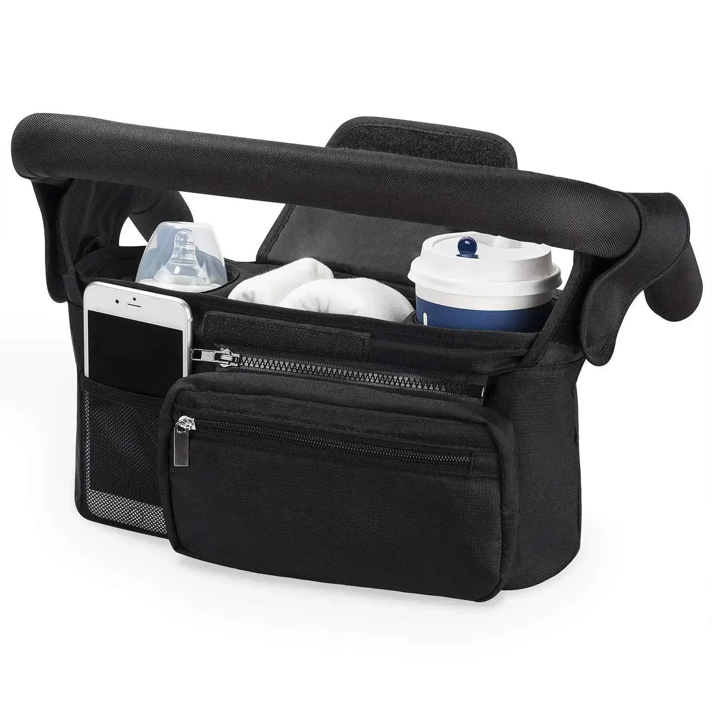 Baby Stroller Storage Bag — Large Capacity Travel Hanging Mummy Bag with Phone & Bottle Holder, Diaper Bag for Pram Accessories