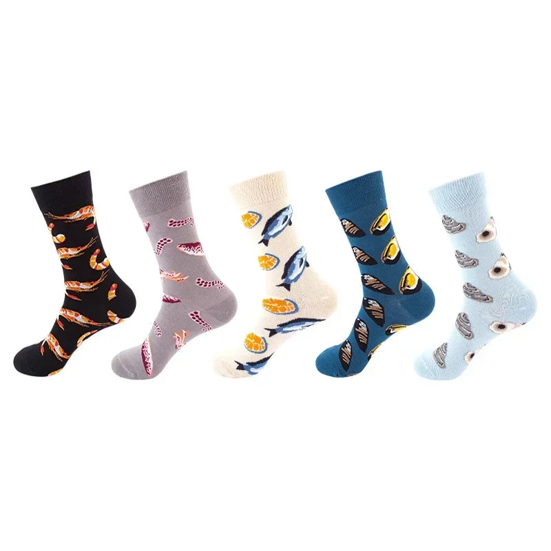 Men's Cotton Dress Socks 5-Pair Pack - Funny Casual Novelty Crew Socks Gift Set
