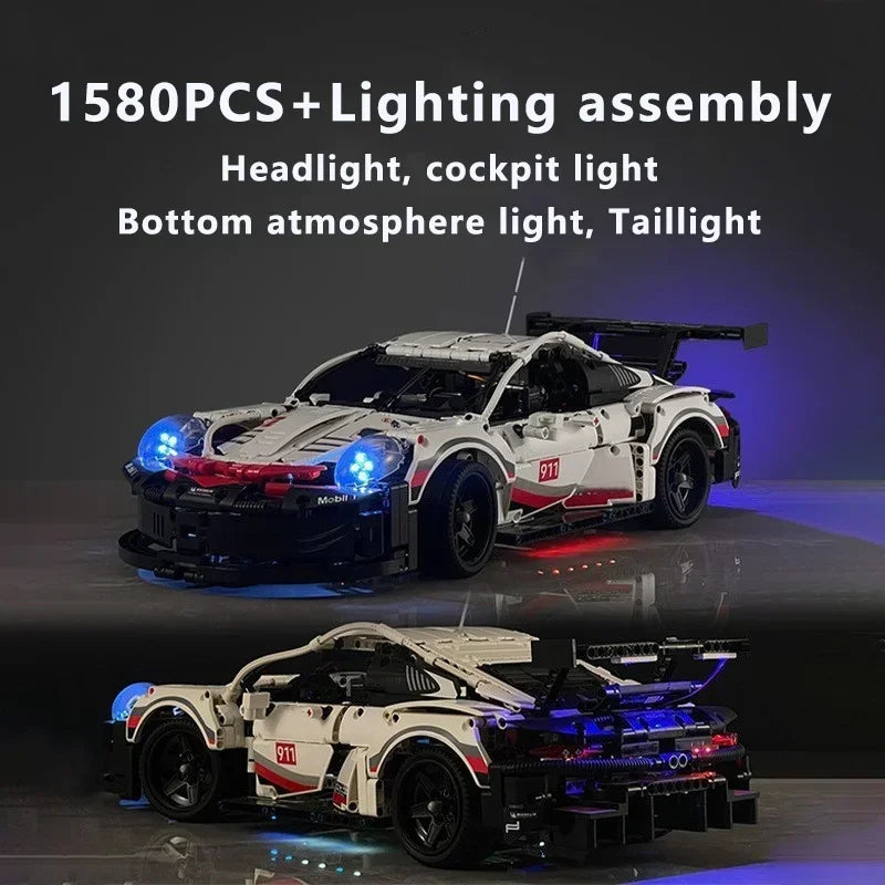 1580PCS Technical Electric Remote Control Car 911RSR – Lights & DIY Building Blocks, Compatible with 42096, Birthday Gift Toy for Kids