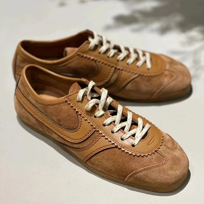 Real Leather German Training Shoes for Women — 2025 Retro Fashion Four Seasons Running & Casual Forrest Gump Style Sneakers