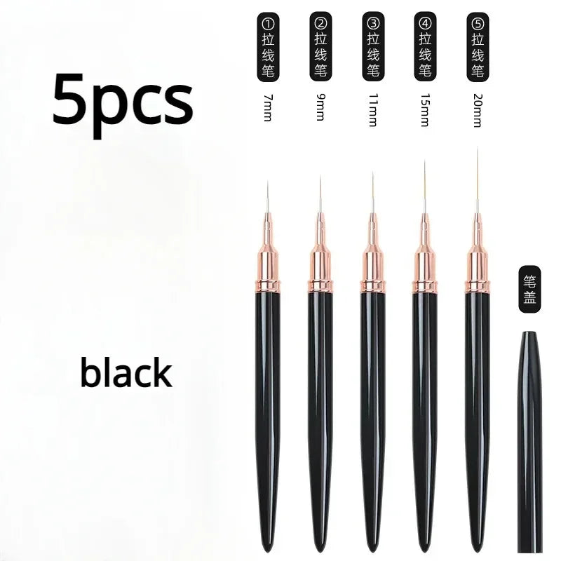 Nail Art Liner Brushes for Striping & Drawing – 6 to 25mm Design Pens, Professional Manicure Tools