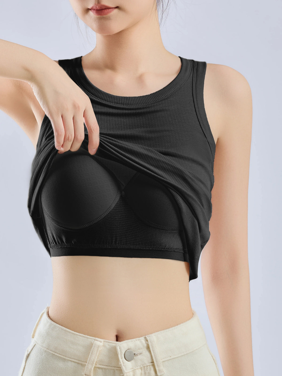 Women's Threaded Strap Camisole with Built-In Bra Pads - Solid Color Layering Tank Top