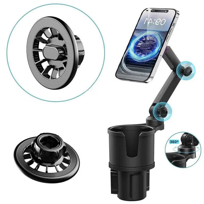 Car Cup Holder Phone Mount - 360° Rotation Magnetic Smartphone Stand for Auto Use