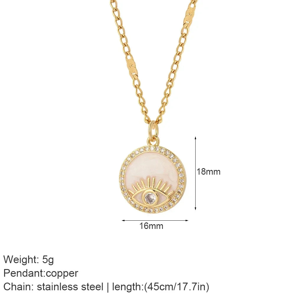 Heart Evil Blue Eye Sun Necklace – Cute Dog, Bee & Elephant Gold Pendant with Long Stainless Steel Chain for Women