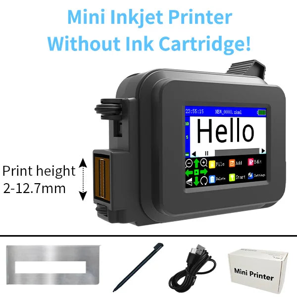 Iottim 12.7mm Mini Portable Inkjet Printer – Handheld Date, QR Code, Logo & Batch Number Printer for Small Business Labeling