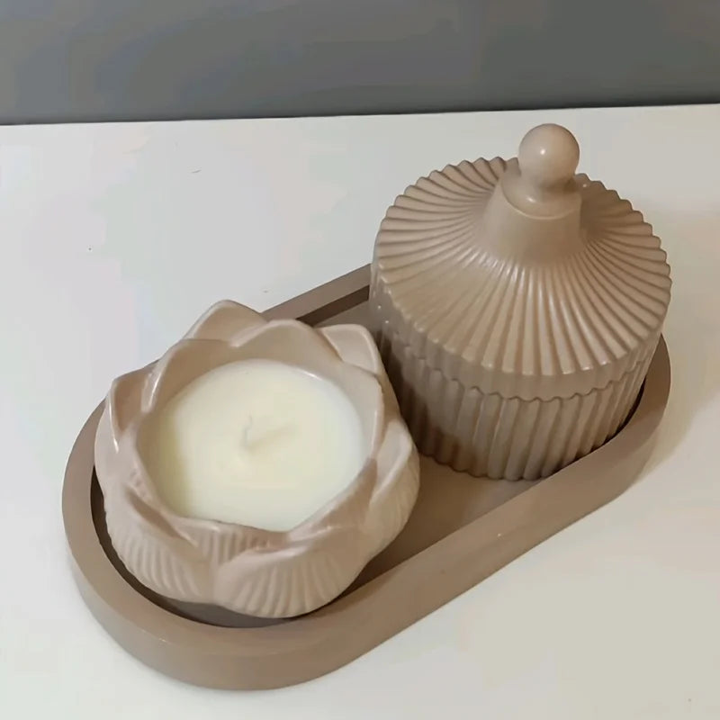 DIY Lotus Candle Holder 3-Piece Silicone Resin Mold – Handmade Epoxy, Plaster & Cement Craft Storage & Home Decor Making Kit