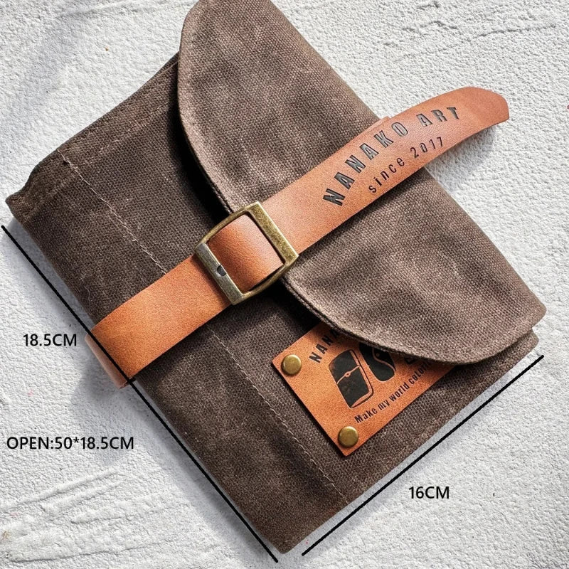 Oil Wax Leather Pencil Case – Waterproof Canvas Carabiner Bag for Artists, Students & Portable Travel Storage