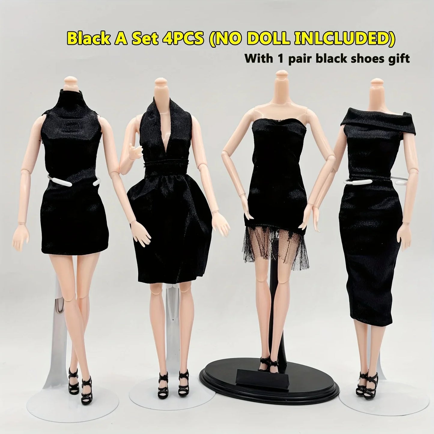 Fashion Black Dress for 11.5in/30cm 1/6 Doll – Clothes Only with Free Pair of Shoes