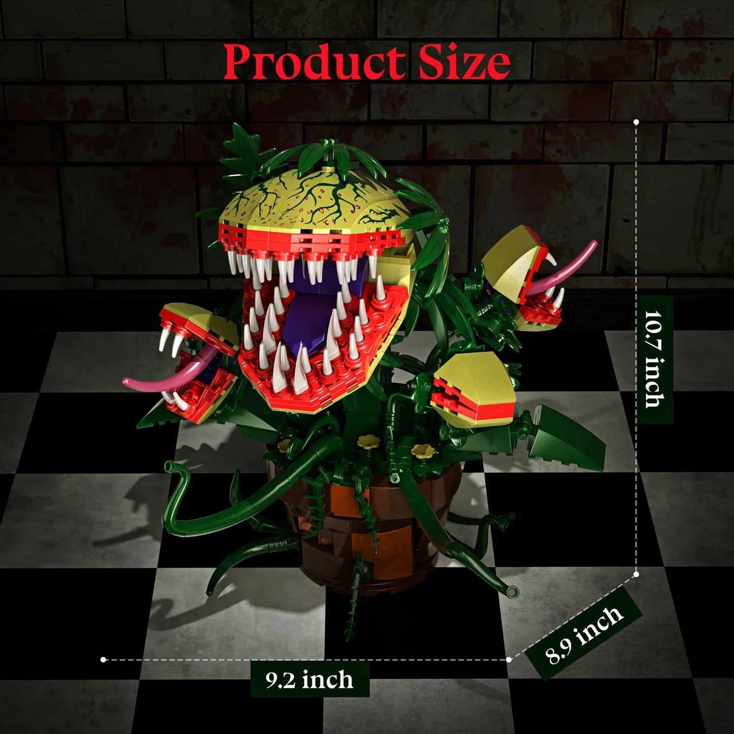 Audrey II Piranha Plant Building Blocks – 4 Openable Mouths Horror Shop Cannibal Toy, Halloween Gift for Kids