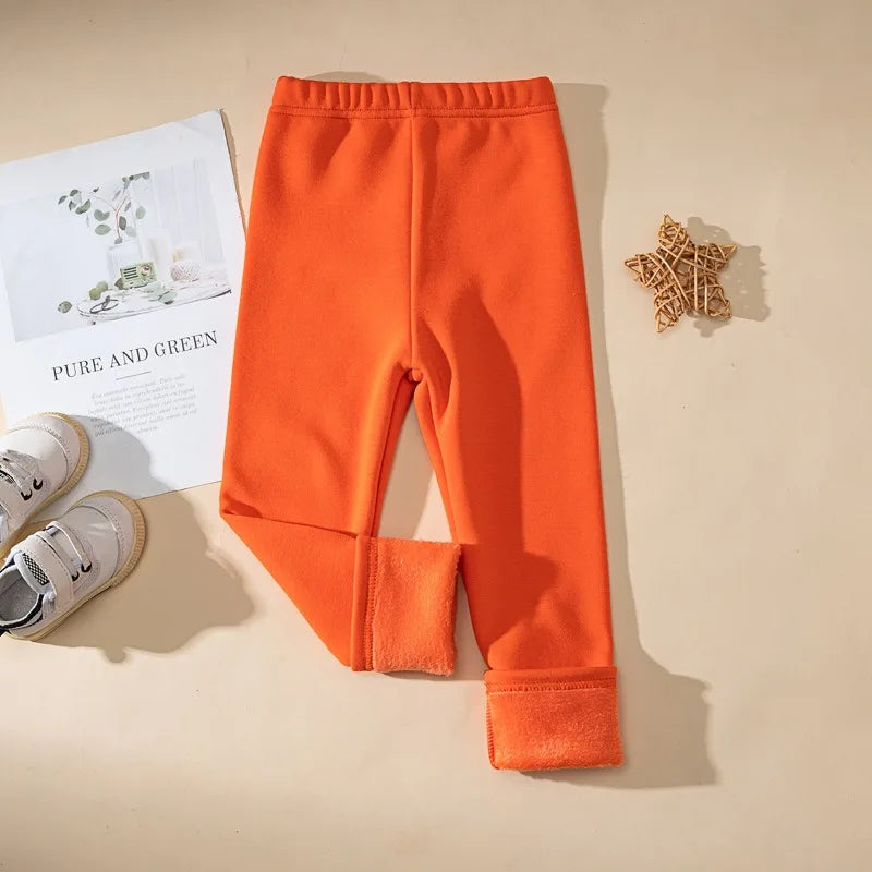 Winter Girls’ Fleece-Lined Thickened Trousers – Slim-Fit, Elastic Candy-Colored Pants to Keep Your Princess Cozy