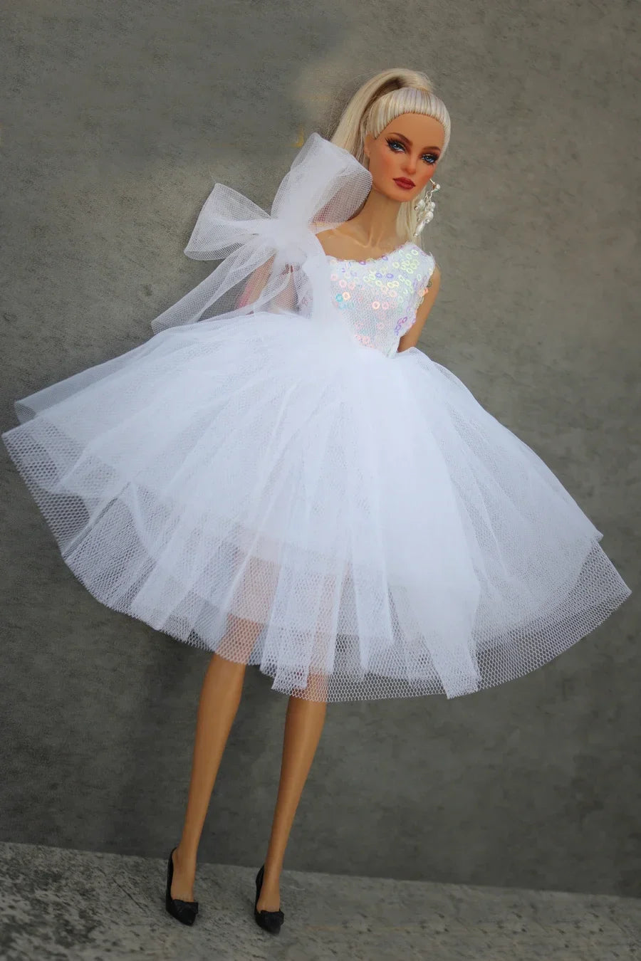 Handmade 1/6 Doll Dress – White & Pink Lace Ballet Evening Gown for Xinyi FR ST BB Dolls