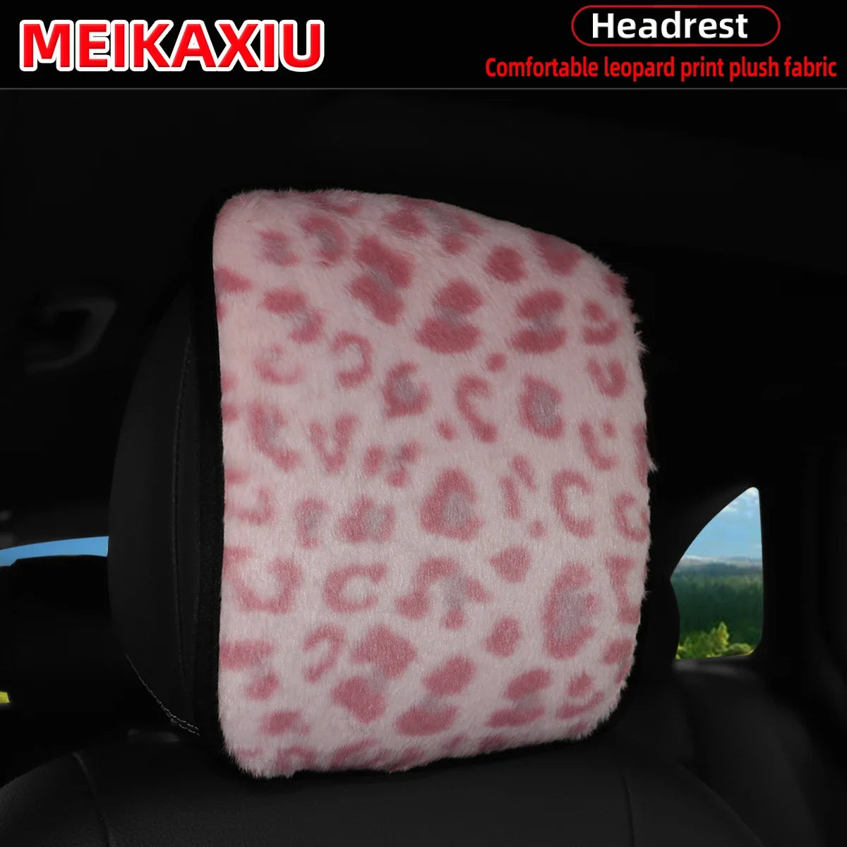 Leopard Print Faux Fur Car Headrest Cover - Soft Decorative Pillowcase for Stylish Interior Comfort