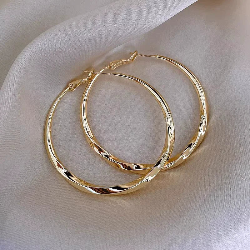 5cm Twist Metal Hoop Earrings for Women – Geometric Round Circle Dangle Drop Party Jewelry Gift