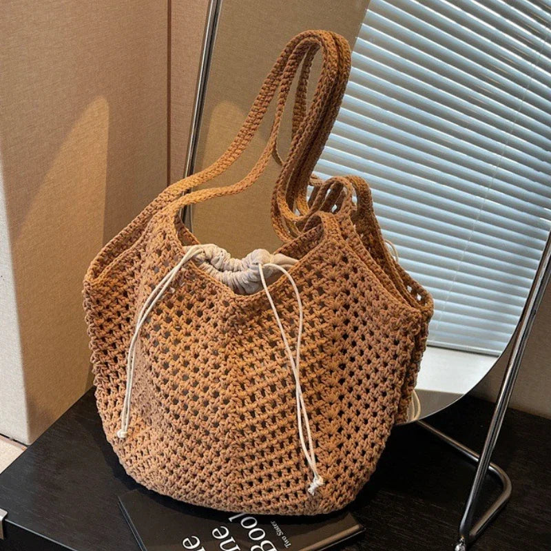 2-in-1 Luxury Summer Beach Tote Bag – Hollow-Out Large Capacity Shoulder Handbag for Women, Casual Underarm Bag