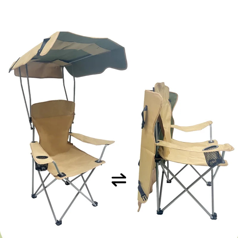 Portable Outdoor Folding Chair – Sunshade Armchair for Camping, Fishing, Picnic & Beach Use, Lightweight Travel Seat